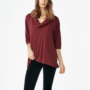 NWT CURE. Maroon Sparkly Metallic Thread Cowl Neck Sweater Size Medium